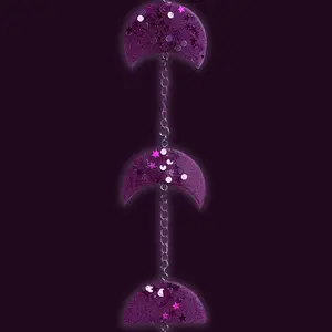 Hot Pink & Silver Holographic Mini Moon Phase – Clear Quartz Crescent