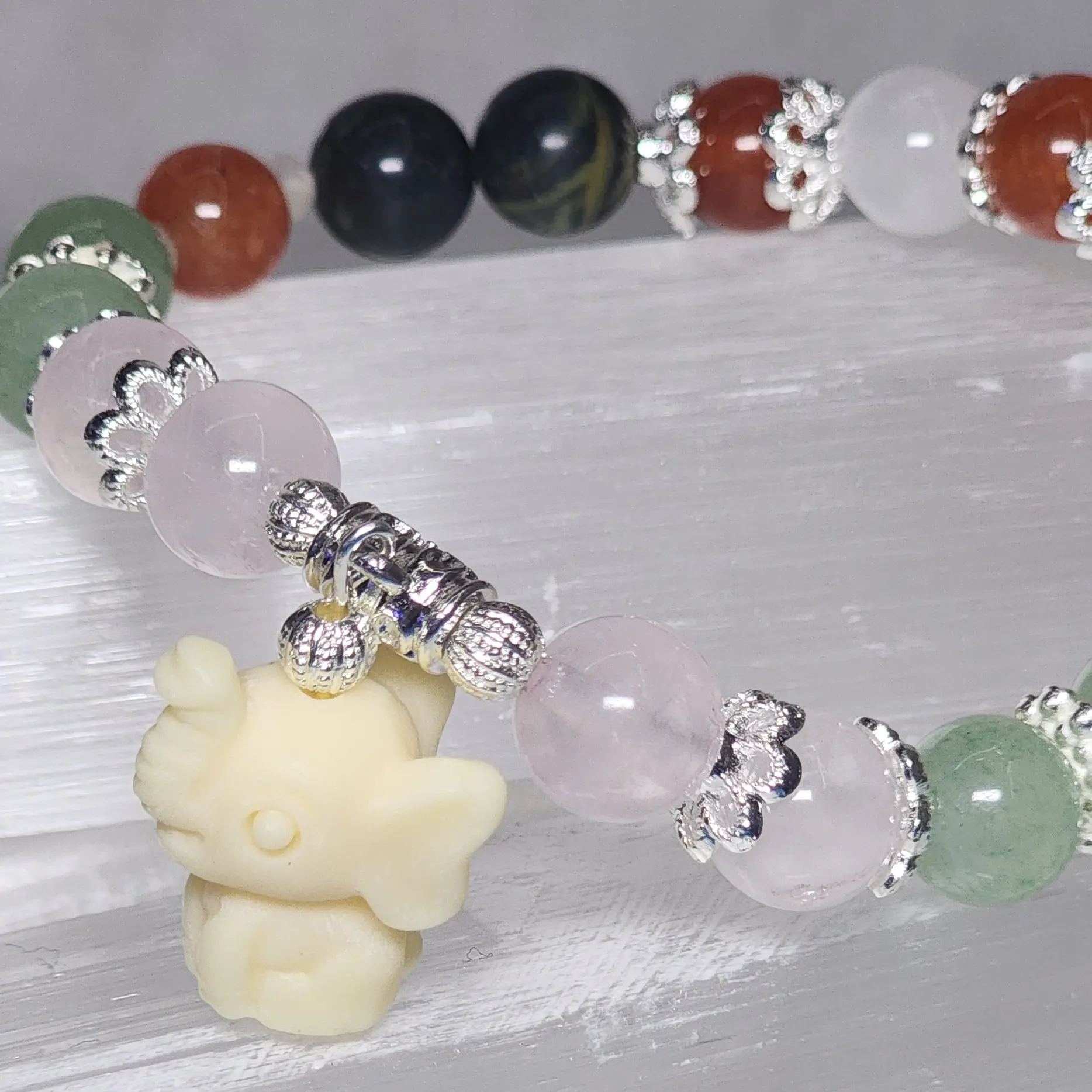 Powerful Fertility Talisman Bracelet with Carnelian Green Aventurine Rose Quartz Kambaba Jasper & Selenite Stone for Energy Cleansing