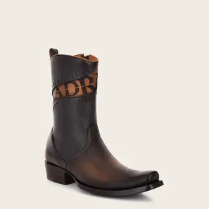 Cuadra Men's Brown Leather Engraved Detail Boots