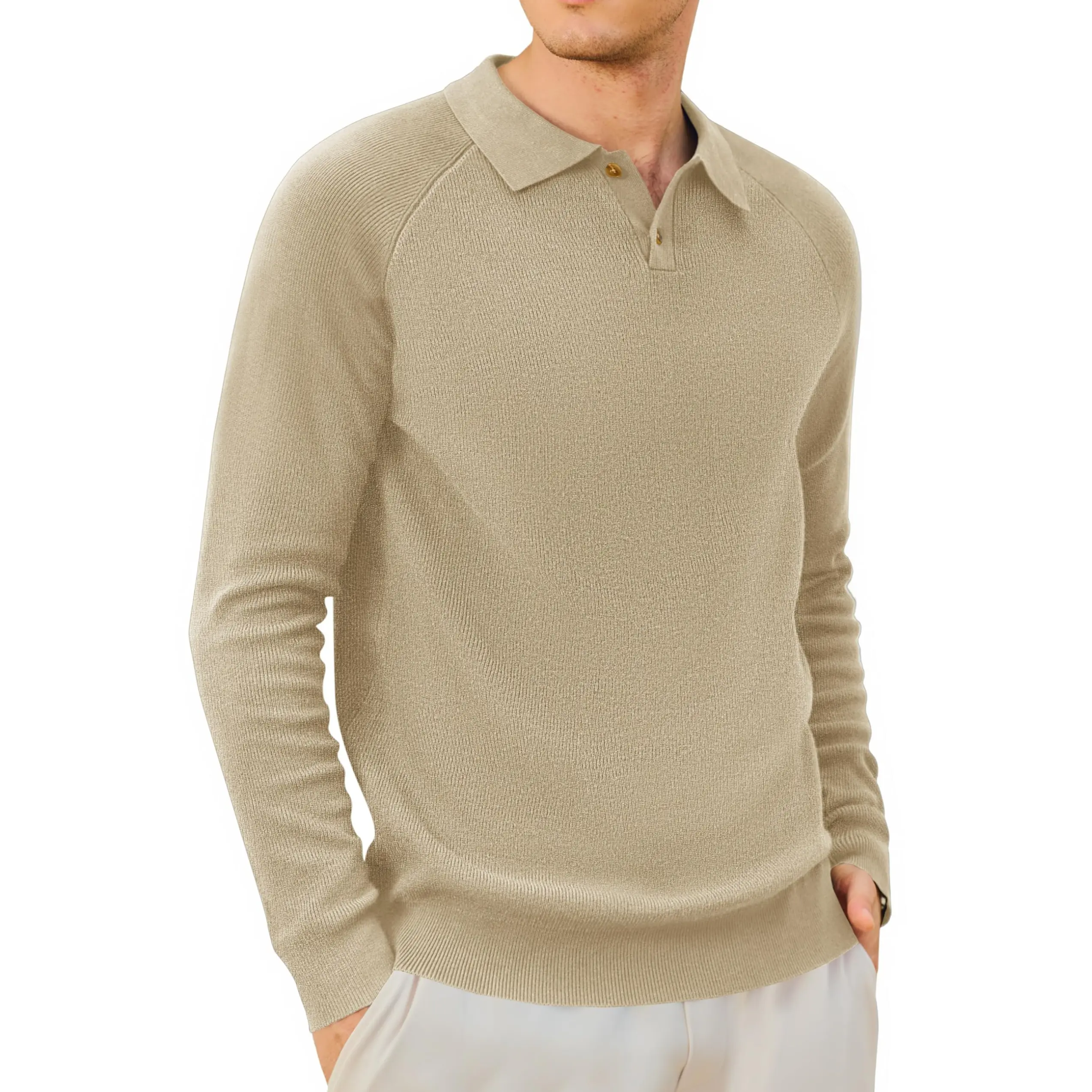 MAGCOMSEN Men's 2-Button Knit Polo Shirts, Casual Long Sleeve Plain Top with Raglan Sleeves, Anti-Pilling Fabric for Golf, Menswear, Longsleeves