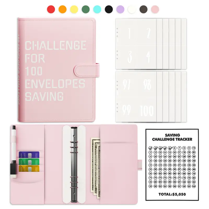 100 Envelopes Money Saving Challenge Binder I Fun& Easy Way to Save $5,050 |Budget Book with Cash Envelopes for Home,Office & School