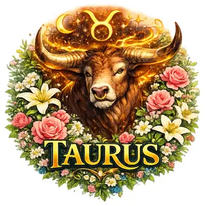 TAURUS DTF Transfer for T-Shirts and Hoodies - Zodiac Design with Floral Accents and Golden Horns