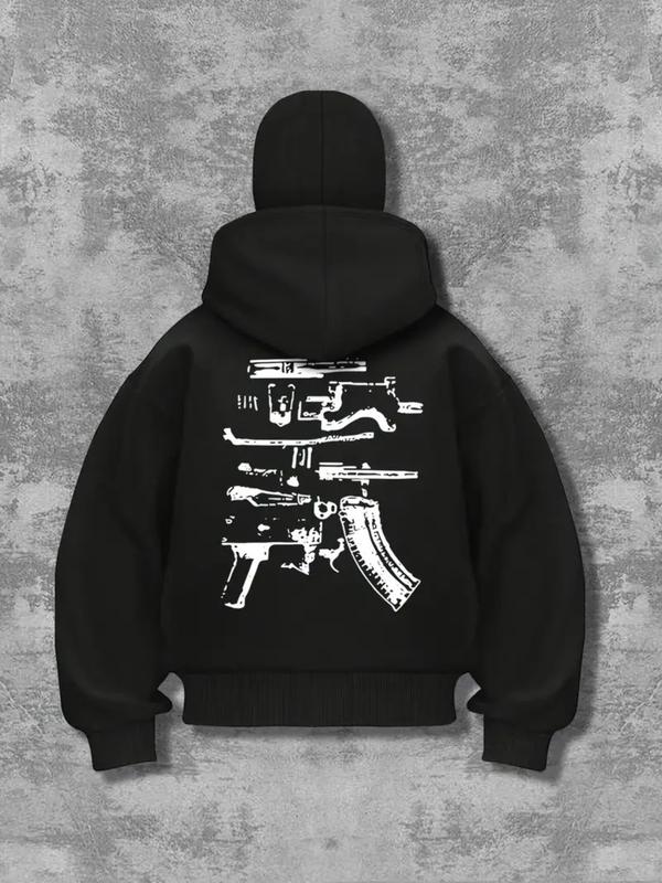 Men's Hip Hop Hoodie, Warm and Comfortable, Gun Pattern Print, Pullover Barakabra Jacket, Fall & Winter Fashion