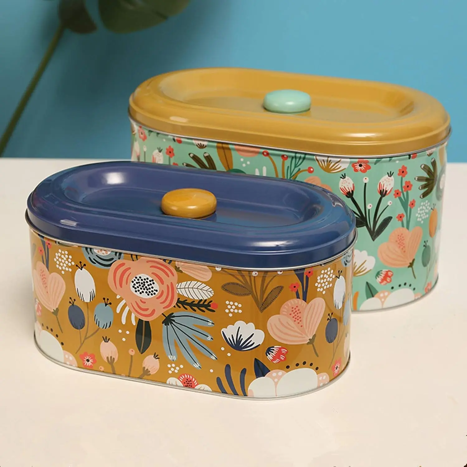 Food-Safe Floral Tin Storage Canisters With Lid For Biscuit Cookie Chocolates Home Kitchen Food Gift Storage Containers