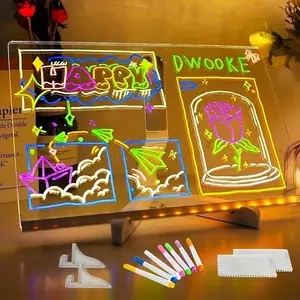 Acrylic LED Light Board, LED Lighted, Ultra-Thin Drawing Writing Pad with Stand, Home & Commercial Use, Glowing Acrylic Message Board, Light Box