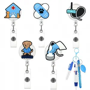 Cartoon Animal Medical Theme Badge, Retractable Crocodile Clip, Includes Permanent Pen and Marker, for Pet Hospital Nurses, Office, School Use, Animal Shaped Badges