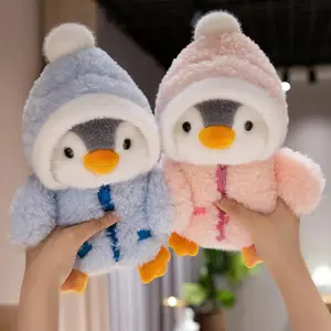 25cm Cute Penguin Plush Toy Baby Comforting Sleep Doll Fluffy Penguin Wearing Clothes Hats Stuffed Animal Pillow Birthday Gifts