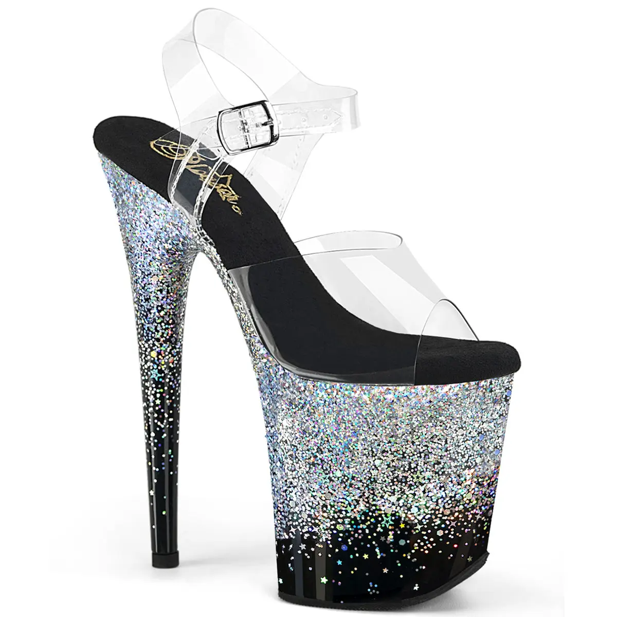 8 Inch Heel FLAMINGO-808SS Clear Silver Glitter High Heel Footwear
