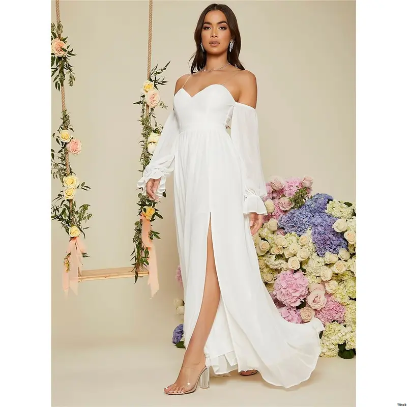 sachin and babi light blue dress White Beaded Long Prom Dress Wedding Dress Brand New 0-8 in Stock