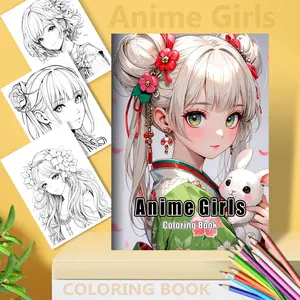 A coloring book for anime girls, 24 pages, Unique Illustrations, featuring cute and animated character patterns with unique designs, perfect for adults and teenagers to relax and relieve stress, birthdays, parties, and holidays