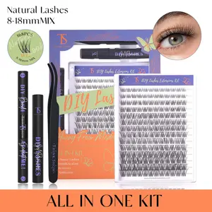 Natural Lash Clusters Kit Short Wispy Eyelash Clusters 8-18MM Clear Band Cluster Lashes Extensions Kit 168Pcs Daily Exquisite Eyelashes Clusters with Bond and Seal and Tweezers