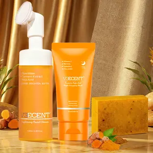 Veecent Turmeric Wash and Care Three Piece Set - Turmeric Mask, Cleansing Mousse, Soap for Facial Cleansing and Skincare gentle  face  wash Facial Skin Refresh Cleanser