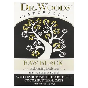 Dr. Woods Exfoliating Body Bar Soap, Raw Black, 5.25 oz (149 g)