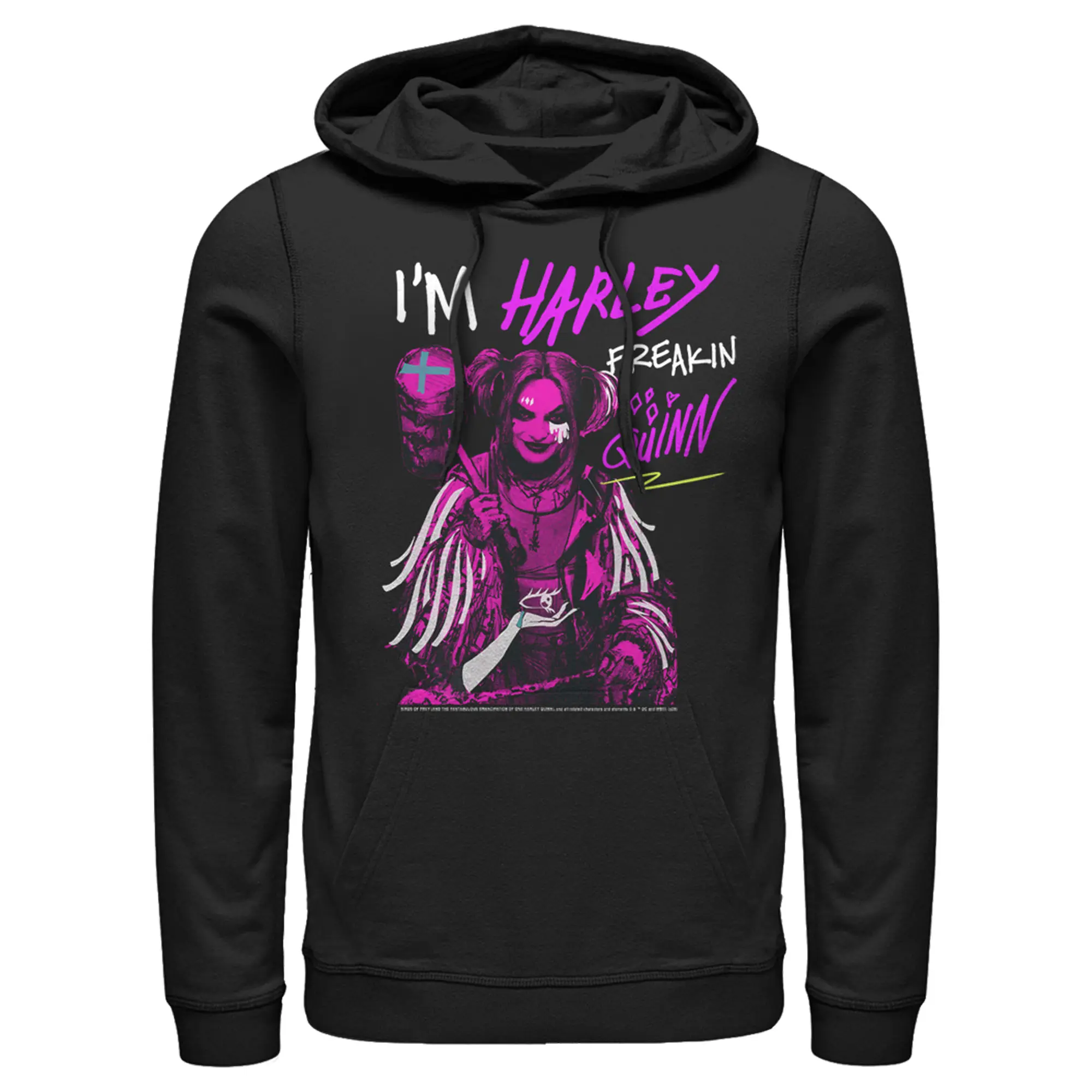 Men's Birds of Prey Harley Freakin' Quinn Cartoon Pull Over Hoodie