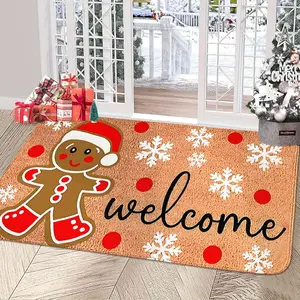 1pc Christmas Gingerbread Man Flannel Mat—“WELCOME” Design, Soft & Anti-Slip, Multi-Scene Use, Multiple Sizes Available