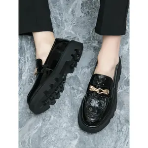 Men's Fashionable Solid Color Medium Shoe Width Round Toe Slip-on Loafers, Casual Comfortable Thick Soled Pu Leather Shoes for Boy, All-match Commuter Shoes for Work & Daily Wear, Platform Footwear, Footwear Fit