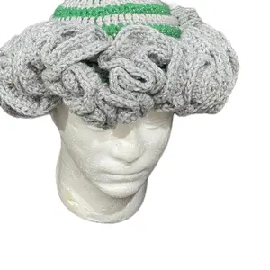 Ruffled hat crocheted Winter Striped