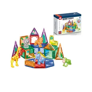 Magnetic Building Blocks, Magnetic Tiles Stacking, Creative STEM Construction Set with Ianimal, Travel-Size On-the-Go Magnet Toys, Creativity Training, Birthday Gift for Children for Boys and Girls Ages 3+