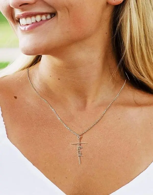 Name Cross Necklace for Women Personalized Custom Nameplate Cross Necklace Customized Jewelry Gift for Women