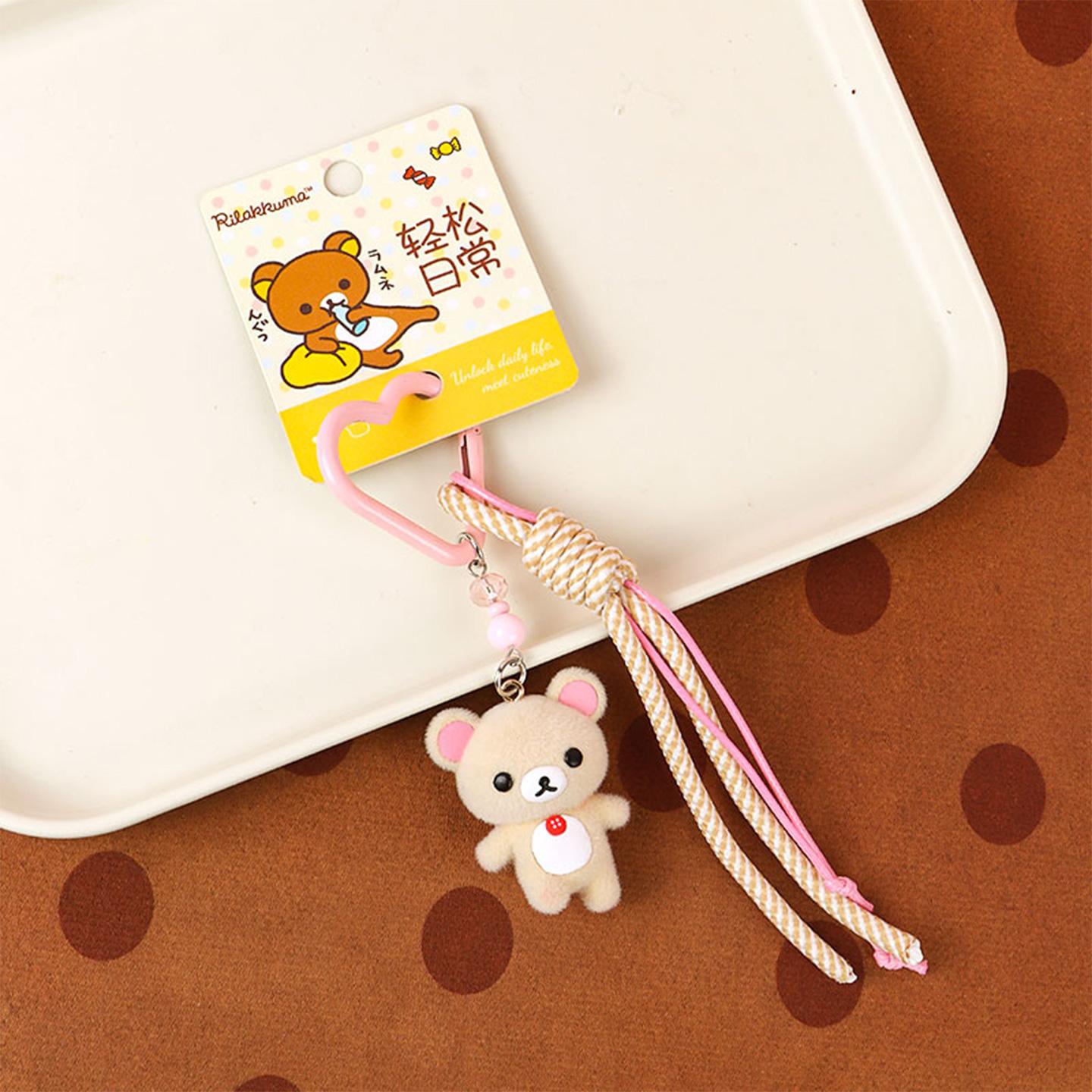 MINISO x Rilakkuma Everyday Series Heart Lock Keychain - Kawaii Aesthetic Knot Rope Charm Collectible, Bag Pendant, Bag Key Accessory, Keychain Accessory for Gifting, Bag Pendant Keychain，Back To School
