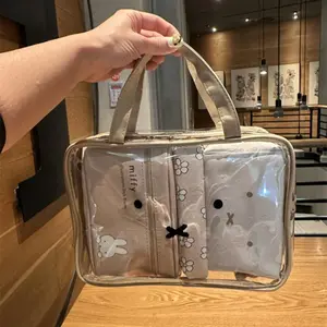 4 Pcs Kawaii Miffy Rabbit Makeup Bag in Stock Japanese Cartoon Cute Four-piece Set Travel Hand-held Sorting Bag Storage Bag