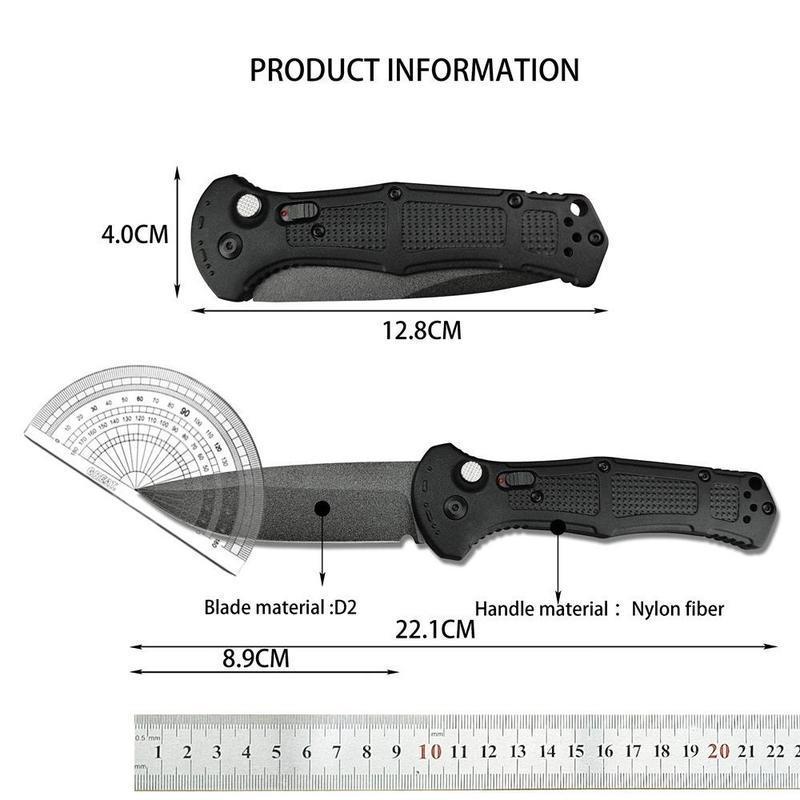 D2 Steel Folding Knife Button Lock EDC Pocket Knife, Non-Slip Handle Outdoor Camping Fishing Utility Tool