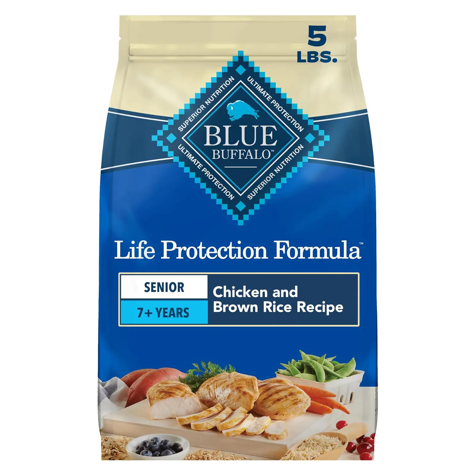Blue Buffalo Life Protection Formula Chicken Senior 7+ Dry Dog Food, 5 lb Real Chicken #1 Ingredient, Glucosamine & Chondroitin for Joint Health & Mobility, Antioxidant-Rich LifeSource Bits