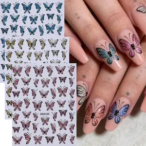Spring 3D Butterfly Nail Art Stickers, Hand-Drawn Glitter Butterfly Nail Decals, DIY Nail Decorations, 3 Pcs Set