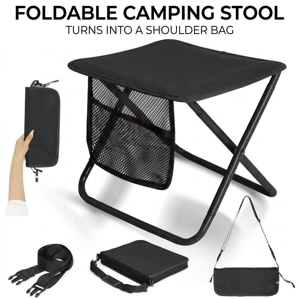 Portable Folding Camping Chair, Multi-Functional Outdoor Stool for Camping & Fishing, Compact Foldable Mini Bench Seat, Lightweight Travel Stool
