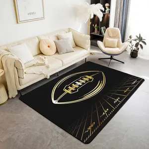 Feelyou Black Gold Football Rugby Sport-Themed Area Rug - Non-Slip Multi-Size Indoor Floor Mat for Living Room, Bedroom Decor, Sport-Themed Area Rugs