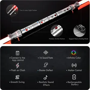 BJSABER Darth-Maul Realistic Steel Detachable Portable Rechargeable RGB Double-Bladed Dueling Toy Lightsaber, Twin Red, App-Controlled, Motion Control, 1.94kg Full Metal Heavy Build for Adults (May 4th Sales),  Lightsaber