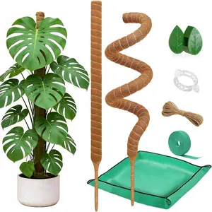 2 Pack Moss Pole Monstera  Support Stakes for Indoor , 28 Inch Bendable Coir Trellis  Stick Support for Potted Climbers to Grow Upwards, Vines Traction Clips with Repotting Mat