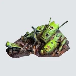 Atomic Bulldog Crafts Crashed Xenos Ship Hand Painted Green Variant Sci-Fi Terrain for Warhammer D&D Tabletop Gaming Decorative Decor