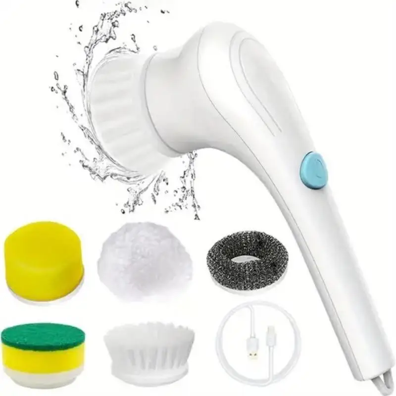 1 Set Electric Spin Scrubber, Cordless Handheld Cleaning Brush with 5 Replaceable Brush Heads, Portable Electric Scrubber For Bathroom, Kitchen, Wall,