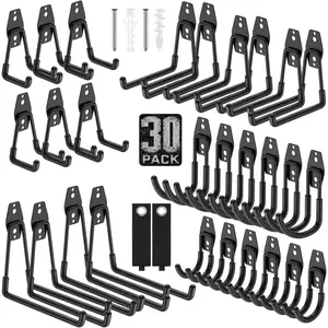 Garage Hooks with Anti-Slip Coating,Heavy Duty Wall Mount Storage Hooks for  ,Hose,Ladder,Yard,Garden Tools (30 Pack Black)