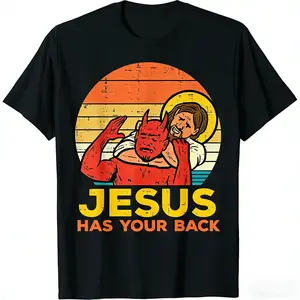 [100% Cotton] [Graphic T-Shirt]"Jesus Has Your Back" Jiu Jitsu Retro Christian Graphic T-Shirt – Faith Inspired Martial Arts Tee, Unisex Casual Short Sleeve Crewneck, Soft Breathable Streetwear Top Gift for Men Women & Kids Everyday Wear