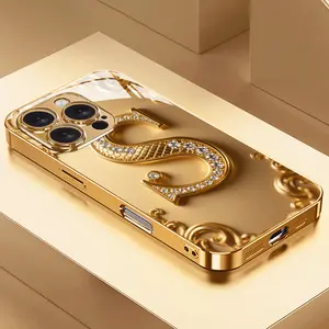 The preferred high-end electroplated glass phone case features a stylish gold letter S pattern design, suitable for iPhone 17, 16, 15, 14, 13, 12, 11, Pro Max. It's the best gift for yourself, family, or friends