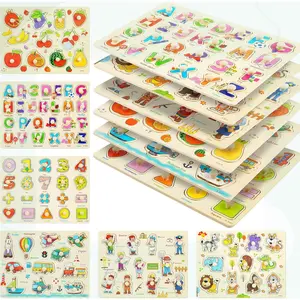 Wooden Peg Puzzles for Toddlers, 6 Pack Toddler Puzzles Set for 3 4 5 Years Old, Preschool Education Learning Puzzle Toys for Girls and Boys (Alphabet Number Animal Vehicle Fruit Occupation)(Gag Toys & Practical Jokes)(Gag Toys & Practical Jokes)