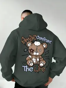 New Men's Hooded Sweatshirt 'violent Bear' Fashion Print, Casual Streetwear Sweatshirt, Soft Stretch Knit Fabric, Standard Fit, Casual All-Season Wear, Youth Essential