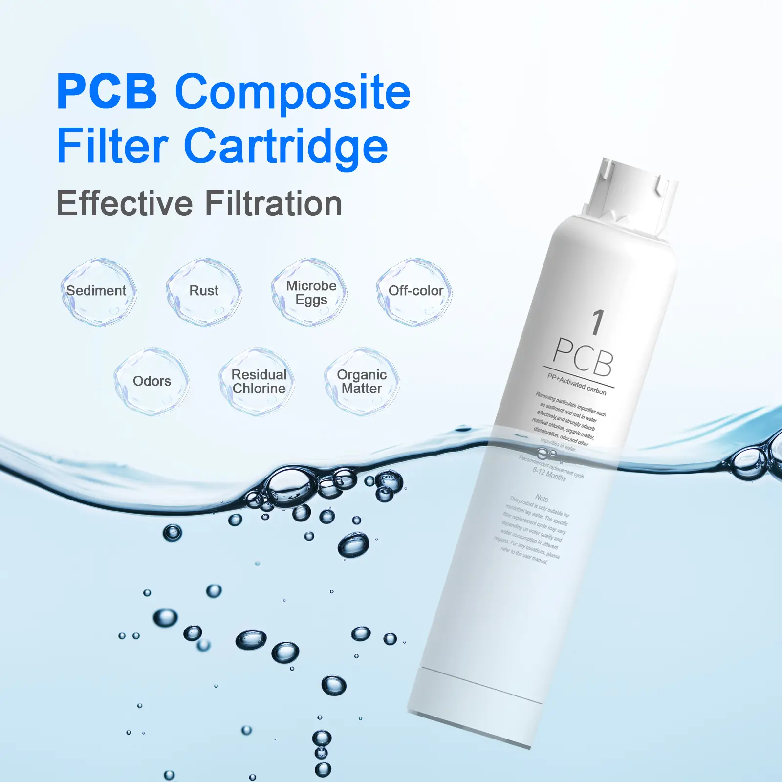 PCB Composite Filter Cartridge for Effective Filtration - Removes Sediment, Rust, Microbe Eggs, Off-color, Odors, Residual Chlorine, Organic Matter