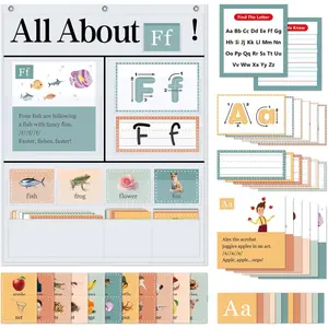 All About Letters Pocket Chart with 99 ABC Flash Cards, Letter of The Day/Week Daypocket Chart, Letter Tracing Learning Educational Wall Chart  Classroom Homes, 34" X 27"White