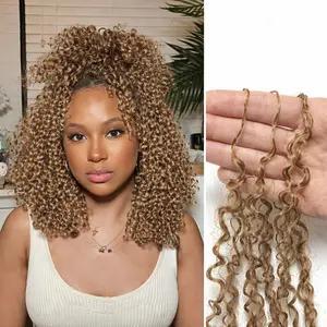 Elisheva 12A Honey Blonde Feather Crochet Human Hair Extensions Knotless Pre-Separated Pixie Curl Small Spirals Curly Crochet Hair for Boho【About 50 Strands/bundle】 #SpringStatements