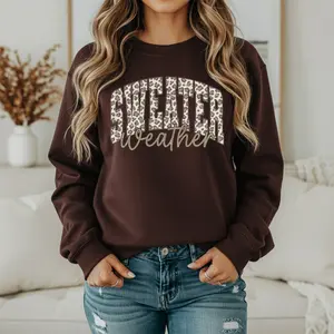 Sweater Weather Cozy Sweatshirt Cheetah Leopard Print Fall Winter Womens