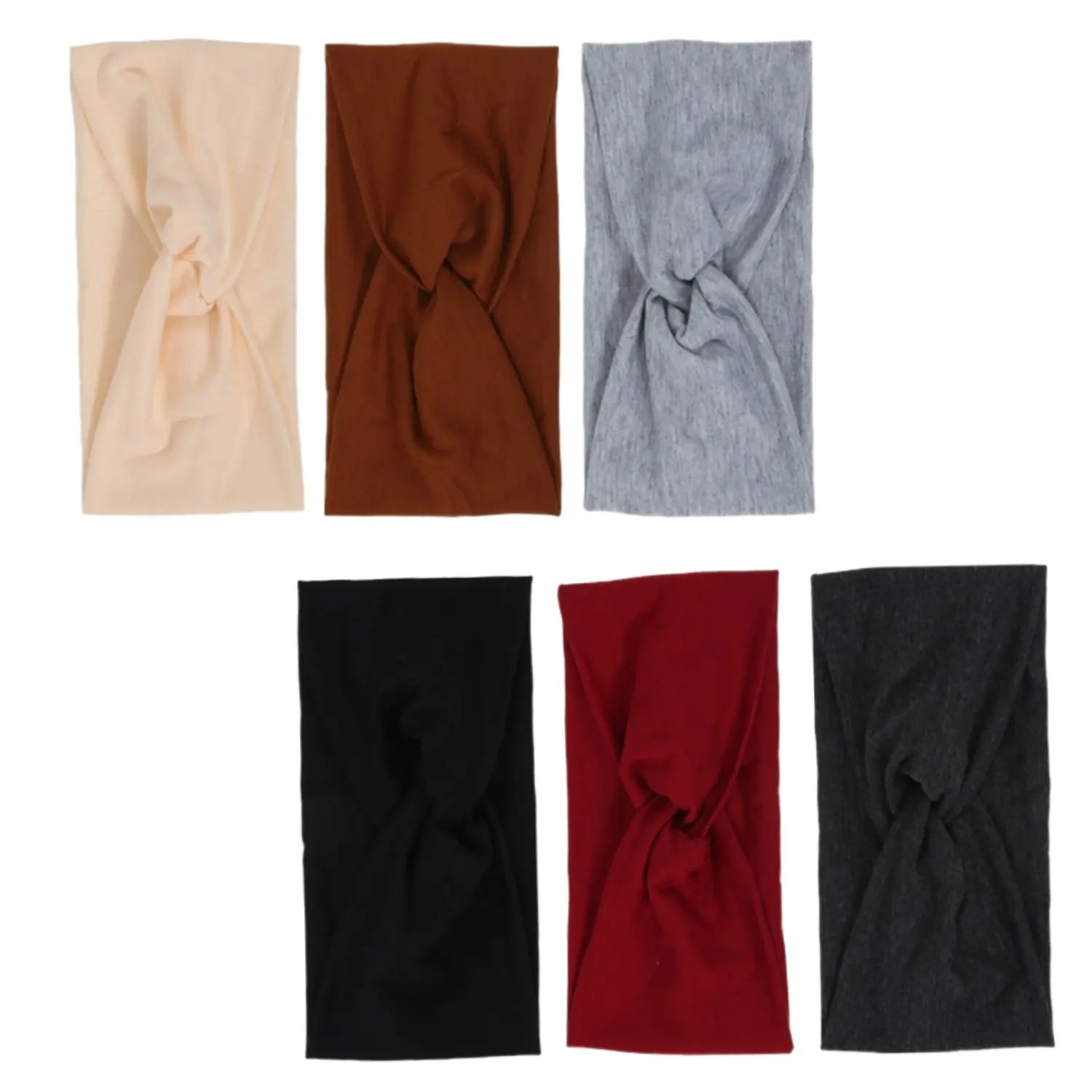 6 Pcs Wide Headbands for Women, Soft Stretch Boho Turban Hair Wraps, Non-Slip Criss Cross Fashion Accessories for Workout & Yoga