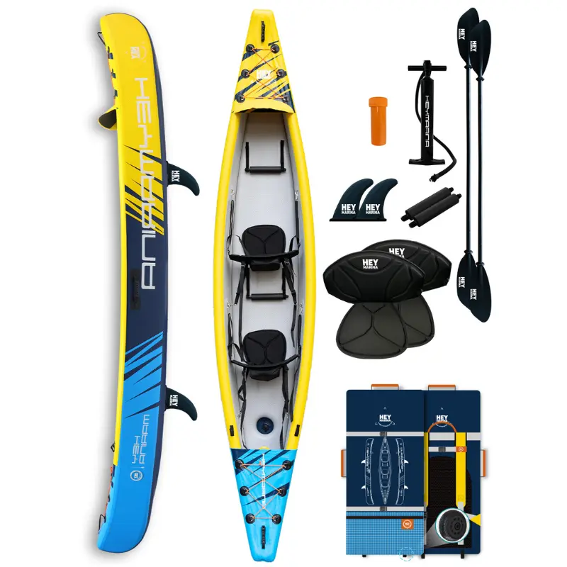 13'9" x 32" BEYOND MARINA Venture Duo Inflatable Tandem Kayak - 2-Person Drop Stitch Kayak with Wheeled Backpack for Travel, Beach Sport