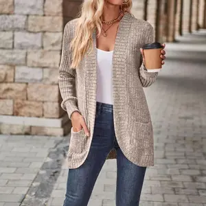 2025 New Women's Long Cardigan Lightweight Sweater, Long Sleeve Cardigan Open Front Casual Knitted Sweater with Pockets