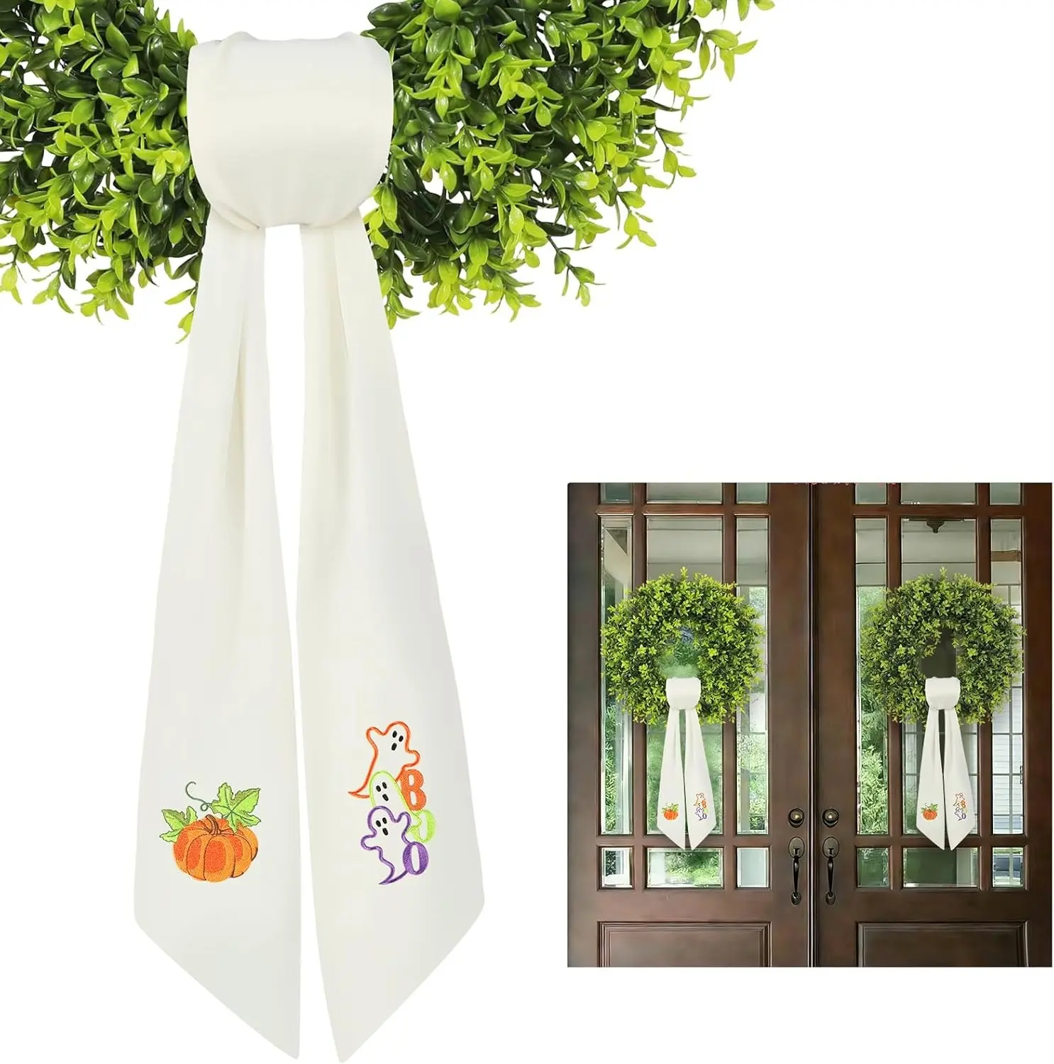 59 Halloween Wreath Sash Fall Ghost Pumpkin Ribbon 1 Pack