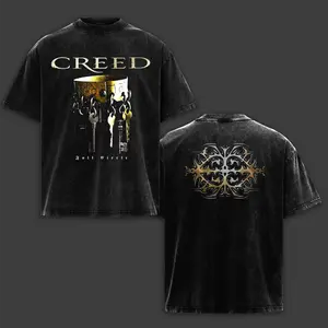 Full Circle Washed T-Shirt, Creed Music Band Washed Tee, Rock Band Double Printed Washed Hoodie, Gift For Band Fan Crewneck Casual Cotton Fabric Menswear