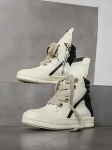 Luxury Party Casual Shoes, High Top Lace Leather Sneakers, Men Women Flat Zipper Shoes Geobasket Owens Design