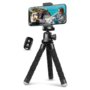 Phone Tripod, Flexible Tripod for iPhone and Android Cell Phone, Portable Small Tripod with Wireless Remote and Clip for Video Recording/Vlogging/Selfie Black Accessories Cellphone Smartphone